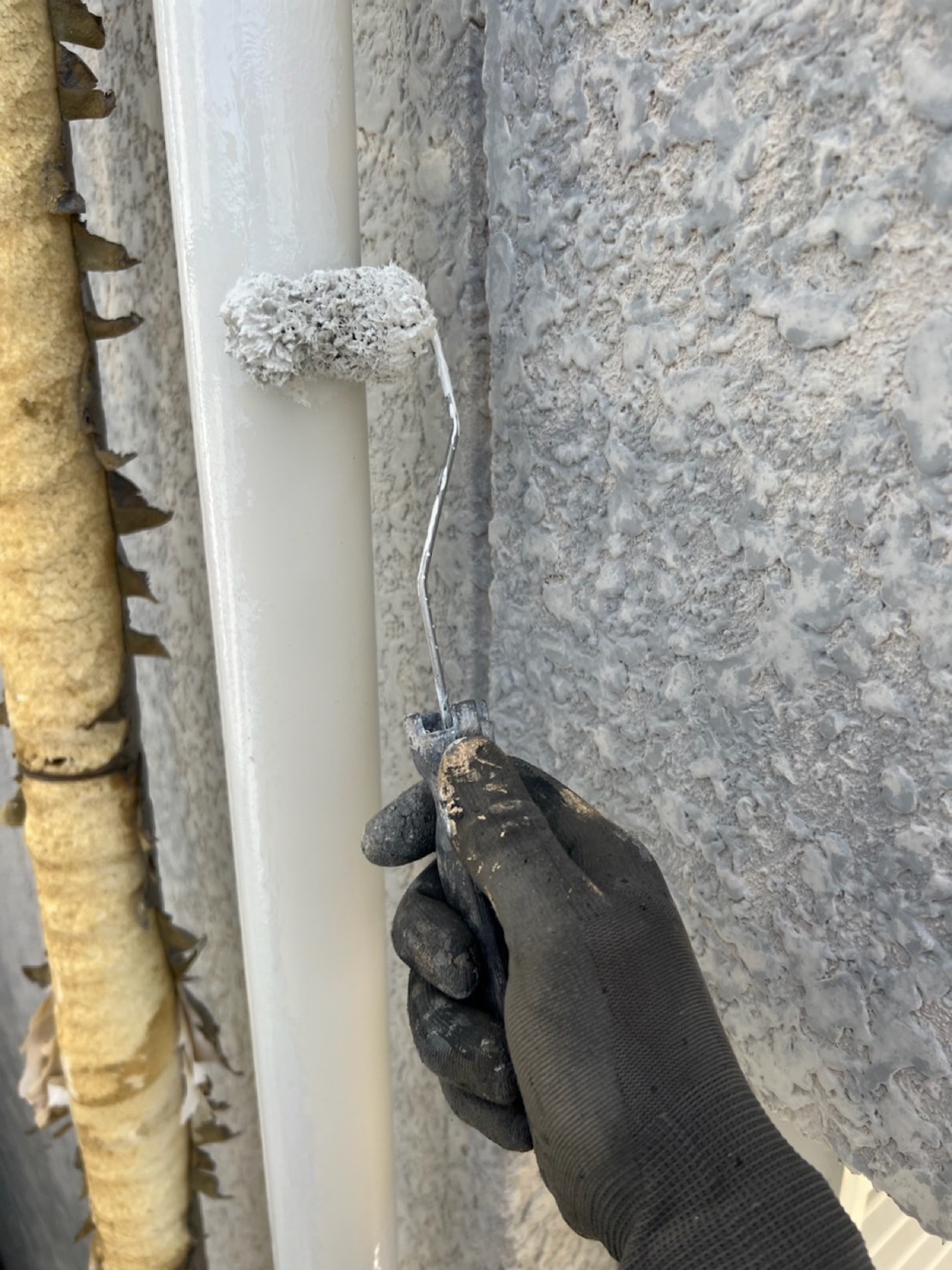山梨県笛吹市　外壁塗装工事　付帯部　軒樋と縦樋の塗装